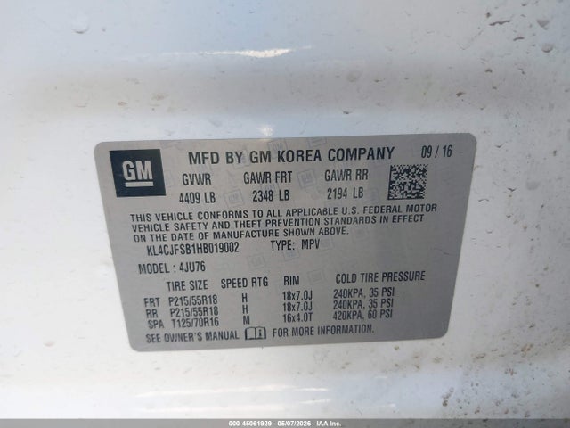 Продаж на аукціоні авто 2017 Buick Encore Preferred Ii, vin: KL4CJFSB1HB019002, номер лоту: 45061929