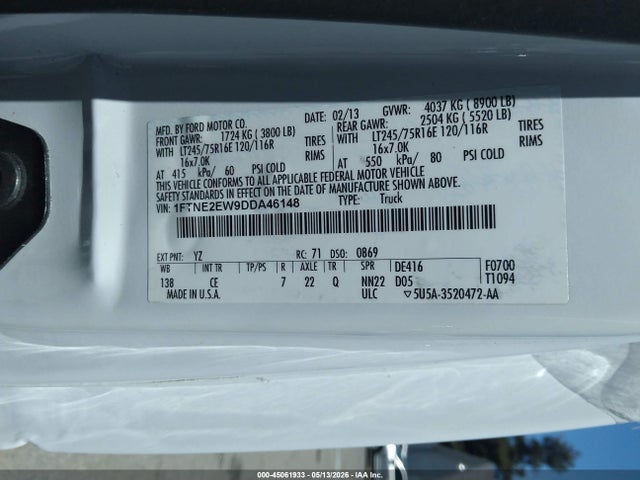Продажа на аукционе авто 2013 Ford E-250 Commercial, vin: 1FTNE2EW9DDA46148, номер лота: 45061933