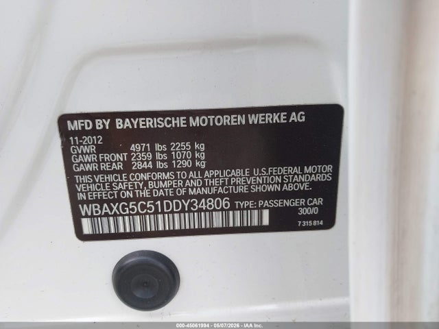 Aukcja sprzedaży 2013 Bmw 528i, vin: WBAXG5C51DDY34806, numer aukcji: 45061994