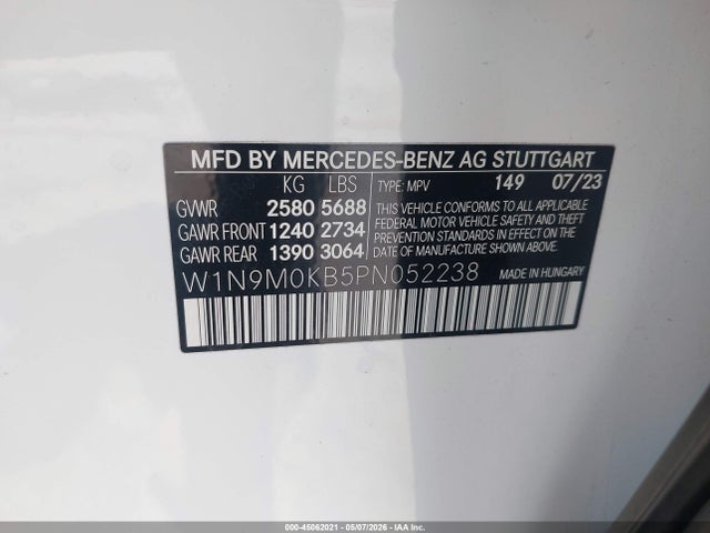 Aukcja sprzedaży 2023 Mercedes-benz Eqb 300 Suv 4matic, vin: W1N9M0KB5PN052238, numer aukcji: 45062021
