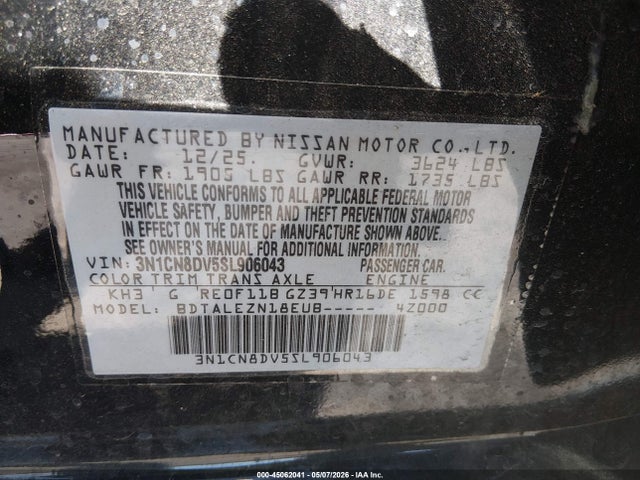 45062041 :رقم المزاد ، 3N1CN8DV5SL906043 vin ، 2025 Nissan Versa 1.6 S مزاد بيع