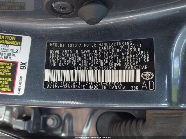 2014 Toyota Corolla L მანქანა იყიდება აუქციონზე, vin: 2T1BURHE0EC152956, აუქციონის ნომერი: 45062069