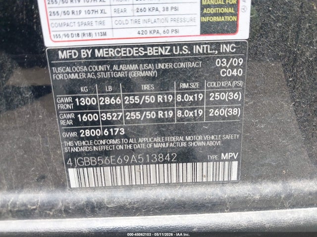 2009 Mercedes-benz Ml 350 მანქანა იყიდება აუქციონზე, vin: 4JGBB56E69A513842, აუქციონის ნომერი: 45062103