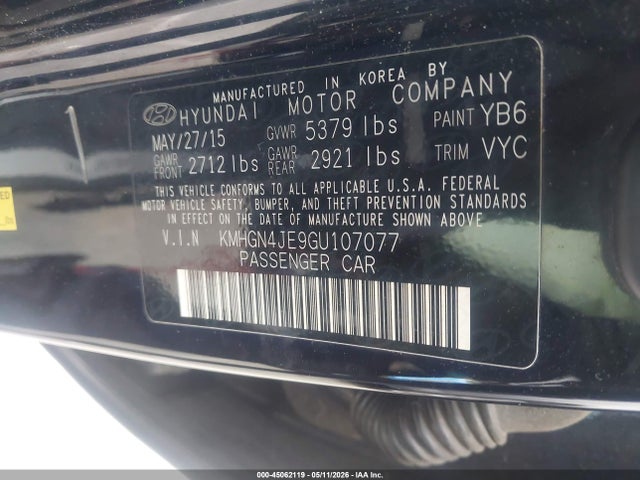 Aukcja sprzedaży 2016 Hyundai Genesis 3.8, vin: KMHGN4JE9GU107077, numer aukcji: 45062119