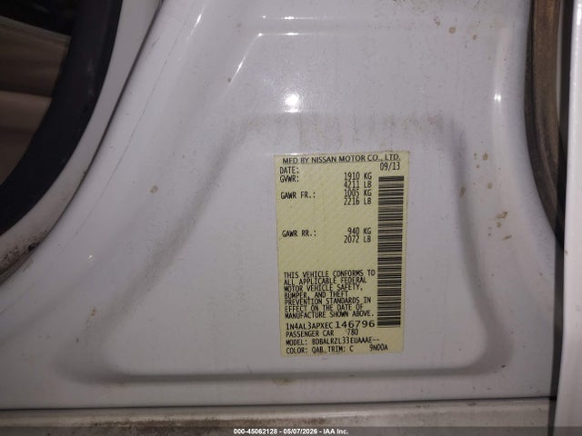 2014 Nissan Altima 2.5 S მანქანა იყიდება აუქციონზე, vin: 1N4AL3APXEC146796, აუქციონის ნომერი: 45062128
