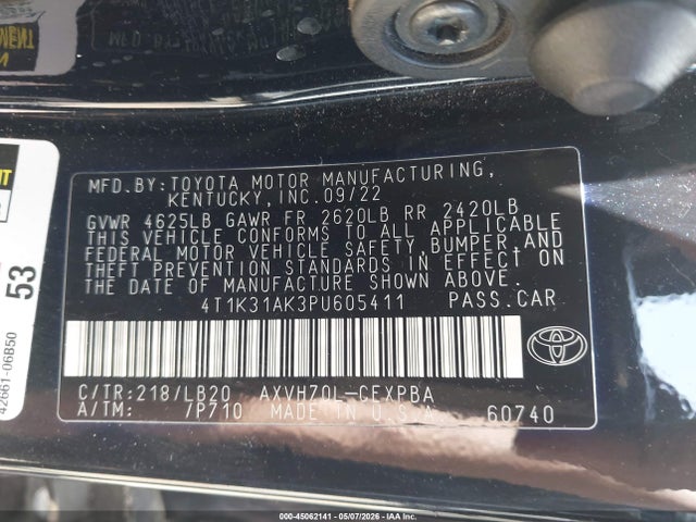Aukcja sprzedaży 2023 Toyota Camry Xse Hybrid, vin: 4T1K31AK3PU605411, numer aukcji: 45062141