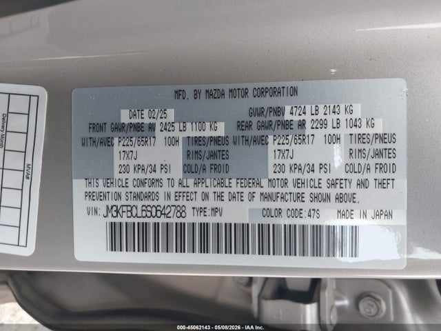 Продажа на аукционе авто 2025 Mazda Cx-5 2.5 S Preferred, vin: JM3KFBCL6S0642788, номер лота: 45062143
