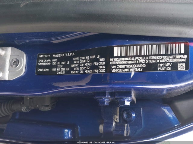 2019 Maserati Levante S Gransport მანქანა იყიდება აუქციონზე, vin: ZN661YUSXKX318900, აუქციონის ნომერი: 45062158