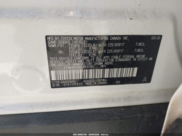 Aukcja sprzedaży 2020 Toyota Rav4 Xle, vin: 2T3W1RFV5LC064082, numer aukcji: 45062165