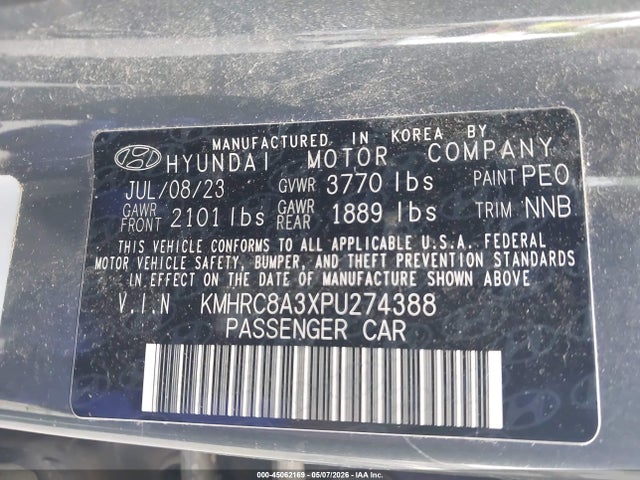 2023 Hyundai Venue Limited მანქანა იყიდება აუქციონზე, vin: KMHRC8A3XPU274388, აუქციონის ნომერი: 45062169