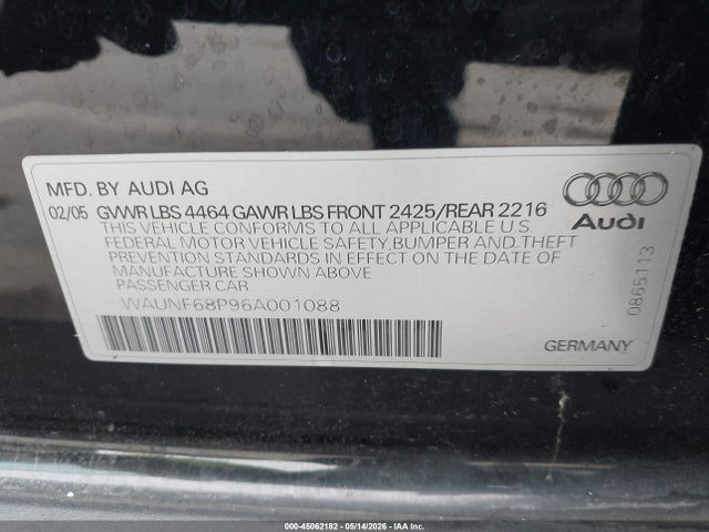 Aukcja sprzedaży 2006 Audi A3 2.0t, vin: WAUNF68P96A001088, numer aukcji: 45062182
