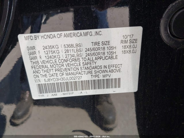 Продажа на аукционе авто 2018 Acura Mdx, vin: 5J8YD3H30JL002727, номер лота: 45062183