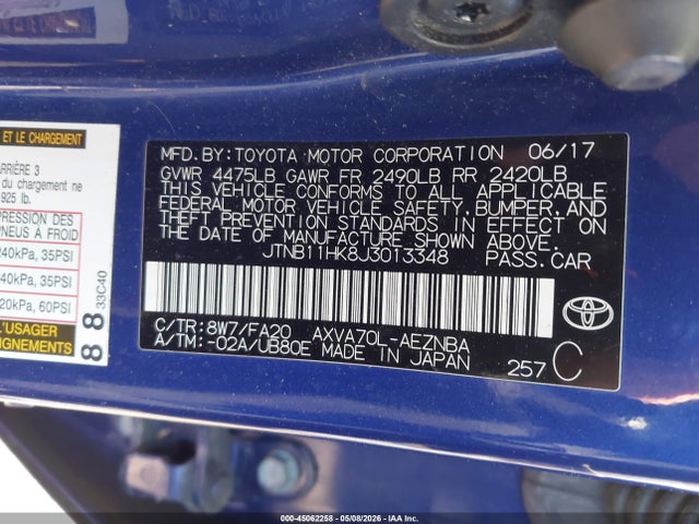 Продаж на аукціоні авто 2018 Toyota Camry Le, vin: JTNB11HK8J3013348, номер лоту: 45062258