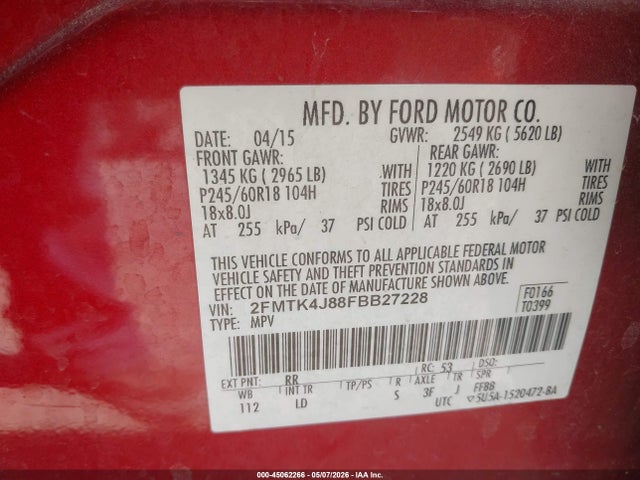 Продажа на аукционе авто 2015 Ford Edge Sel, vin: 2FMTK4J88FBB27228, номер лота: 45062266