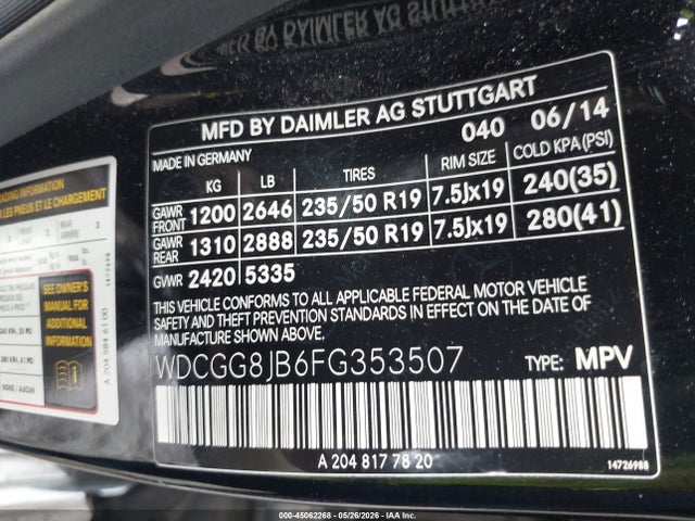 Aukcja sprzedaży 2015 Mercedes-benz Glk 350 4matic, vin: WDCGG8JB6FG353507, numer aukcji: 45062268