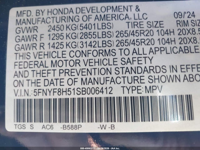 5FNYF8H51SB006412 Honda Passport Awd Ex-l