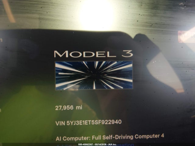 Auction sale of the 2025 Tesla Model 3 Performance All-wheel Drive, vin: 5YJ3E1ET5SF922940, lot number: 45062307