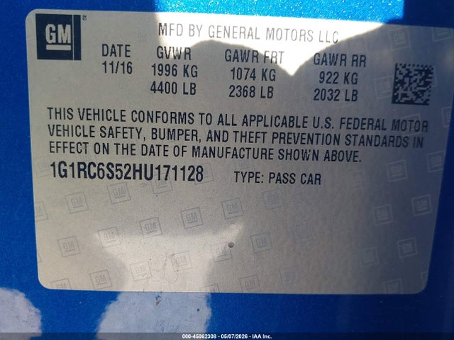 1G1RC6S52HU171128 Chevrolet VOLT LT