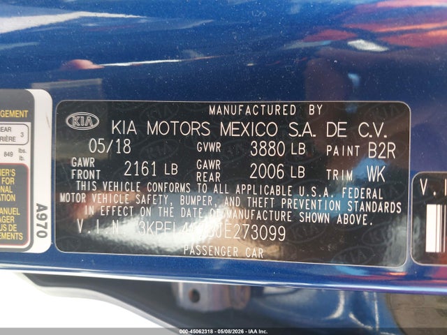 Продажа на аукционе авто 2018 Kia Forte Lx, vin: 3KPFL4A78JE273099, номер лота: 45062318