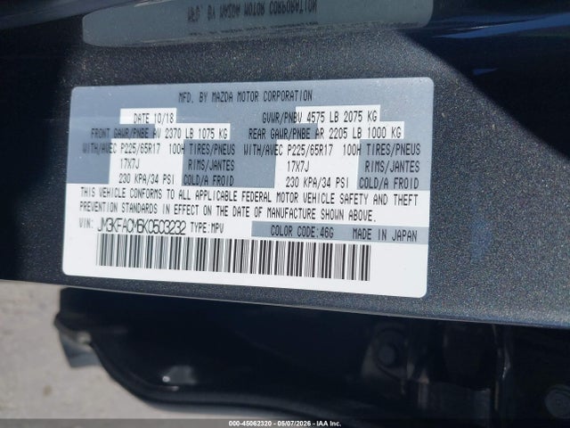 2019 Mazda Cx-5 Touring მანქანა იყიდება აუქციონზე, vin: JM3KFACM6K0503232, აუქციონის ნომერი: 45062320