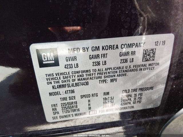 45062332 :رقم المزاد ، KL4MMFSL4LB074430 vin ، 2020 Buick Encore Gx Fwd Essence مزاد بيع