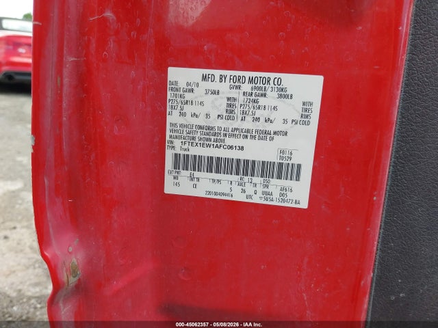 45062357 :رقم المزاد ، 1FTEX1EW1AFC06138 vin ، 2010 Ford F150 Super Cab مزاد بيع