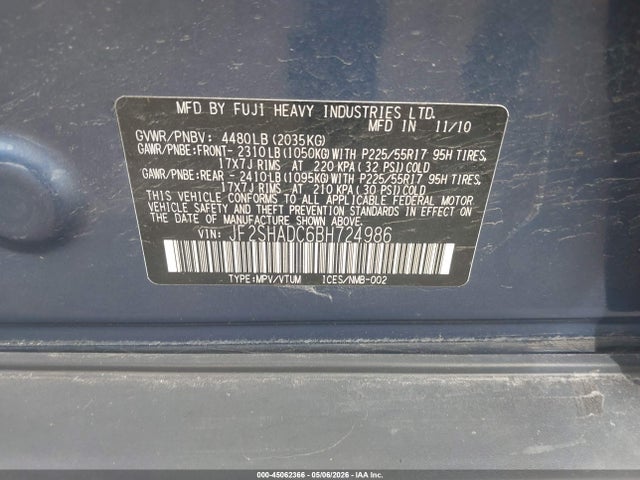 Aukcja sprzedaży 2011 Subaru Forester 2.5x Premium, vin: JF2SHADC6BH724986, numer aukcji: 45062366