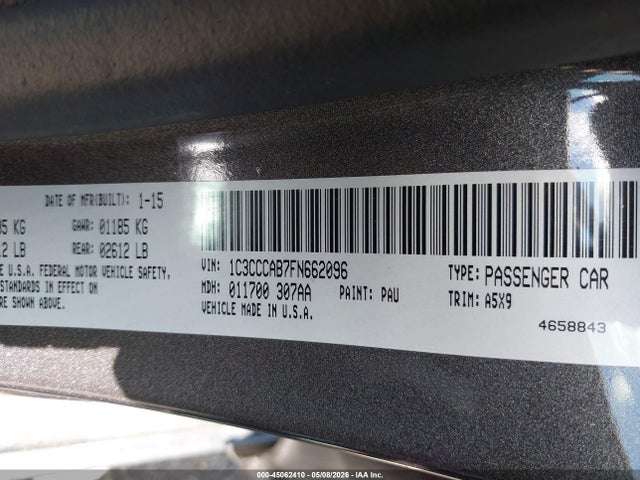 2015 Chrysler 200 Limited მანქანა იყიდება აუქციონზე, vin: 1C3CCCAB7FN662096, აუქციონის ნომერი: 45062410