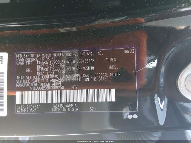 Aukcja sprzedaży 2024 Toyota Grand Highlander Xle, vin: 5TDAAAB58RS009250, numer aukcji: 45062412