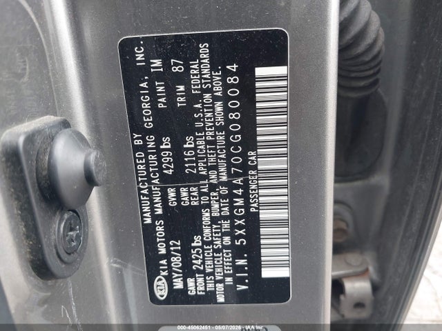 Aukcja sprzedaży 2012 Kia Optima Lx, vin: 5XXGM4A70CG080084, numer aukcji: 45062451