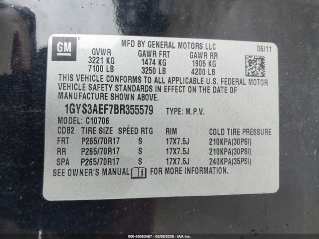 Auction sale of the 2011 Cadillac Escalade Standard, vin: 1GYS3AEF7BR355579, lot number: 45062467