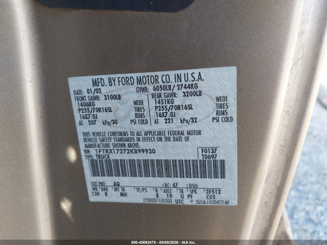 Aukcja sprzedaży 2002 Ford F-150 Xl/xlt, vin: 1FTRX17272KB99930, numer aukcji: 45062475