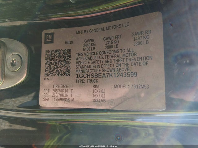 Продажа на аукционе авто 2019 Chevrolet Colorado Wt, vin: 1GCHSBEA7K1243599, номер лота: 45062476