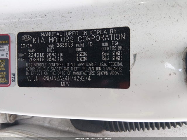 Aukcja sprzedaży 2017 Kia Soul, vin: KNDJN2A24H7429274, numer aukcji: 45062485