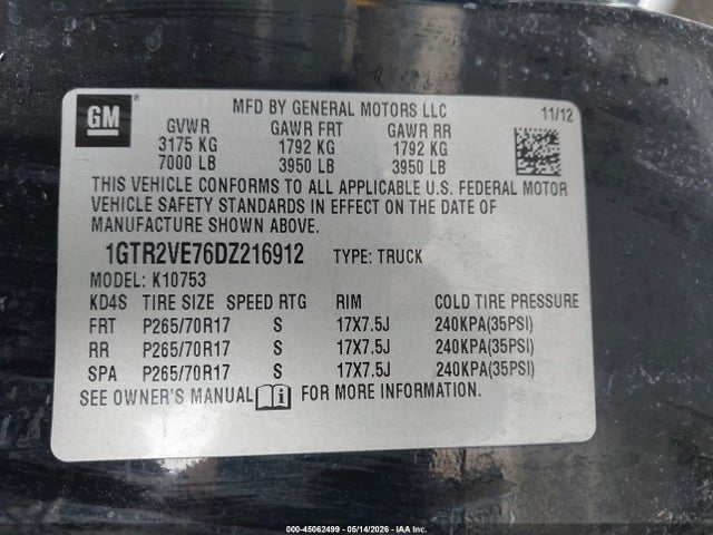 Aukcja sprzedaży 2013 Gmc Sierra 1500 Sle, vin: 1GTR2VE76DZ216912, numer aukcji: 45062499