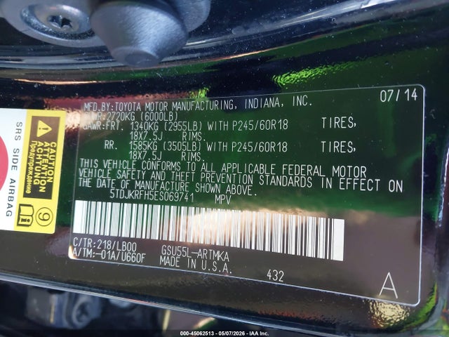 5TDJKRFH5ES069741 Toyota Highlander Xle V6