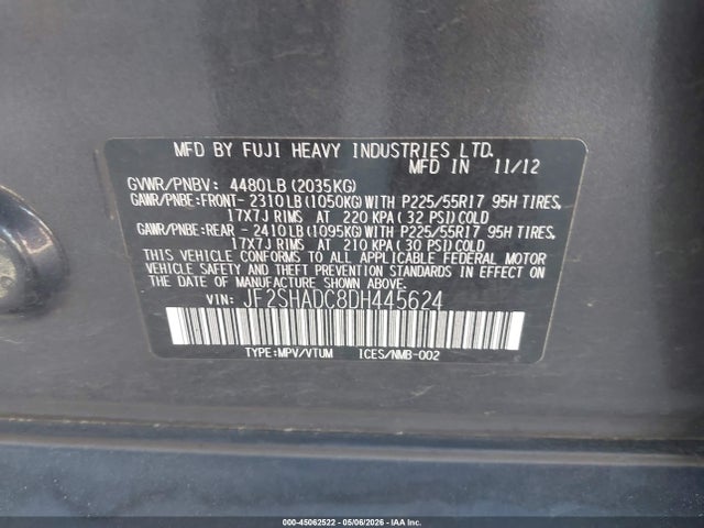Продажа на аукционе авто 2013 Subaru Forester 2.5x Premium, vin: JF2SHADC8DH445624, номер лота: 45062522