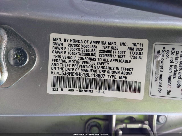 45062529 :رقم المزاد ، 5J6RE4H51BL113807 vin ، 2011 Honda Cr-v Ex مزاد بيع