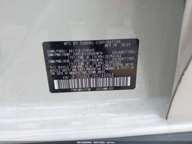2024 Subaru Crosstrek Premium მანქანა იყიდება აუქციონზე, vin: JF2GUADC2R8244844, აუქციონის ნომერი: 45062546