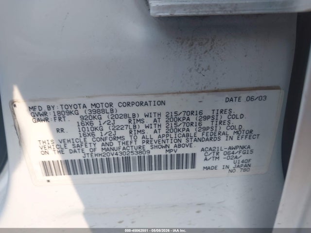 45062551 :رقم المزاد ، JTEHH20V430253809 vin ، 2003 Toyota Rav4 مزاد بيع