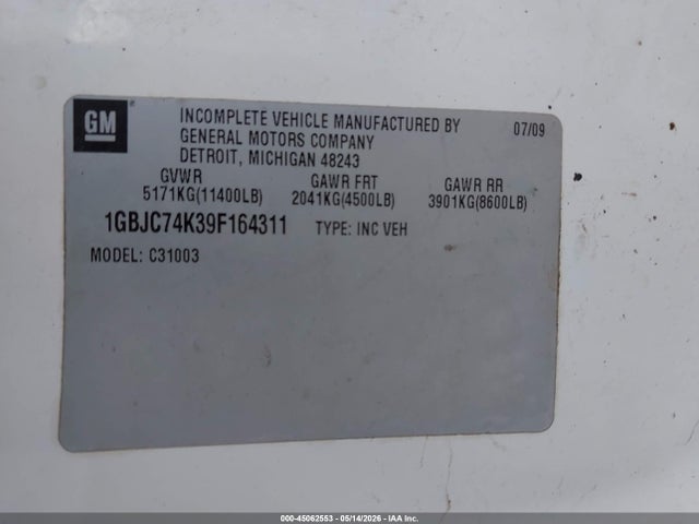 Aukcja sprzedaży 2009 Chevrolet Silverado 3500hd Chassis Work Truck, vin: 1GBJC74K39F164311, numer aukcji: 45062553