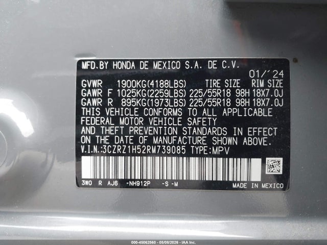 3CZRZ1H52RM739085 Honda Hr-v 2wd Sport/2wd Sport W/o Bsi