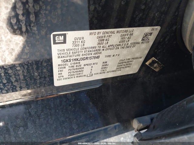 2016 Gmc Yukon Xl Denali მანქანა იყიდება აუქციონზე, vin: 1GKS1HKJ3GR157848, აუქციონის ნომერი: 45062571