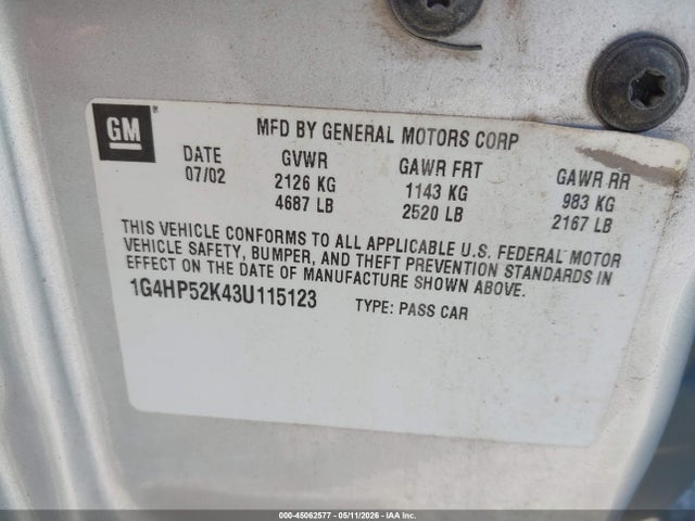 Aukcja sprzedaży 2003 Buick Lesabre Custom, vin: 1G4HP52K43U115123, numer aukcji: 45062577