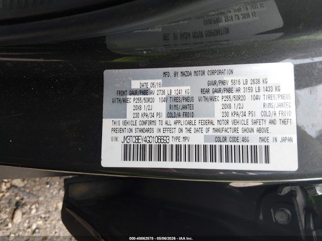 Продаж на аукціоні авто 2016 Mazda Cx-9 Signature, vin: JM3TCBEY4G0106693, номер лоту: 45062578