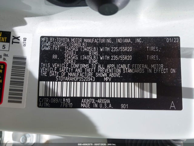 45062579 :رقم المزاد ، 5TDYARAH0PS520943 vin ، 2023 Toyota Highlander Hybrid Limited مزاد بيع
