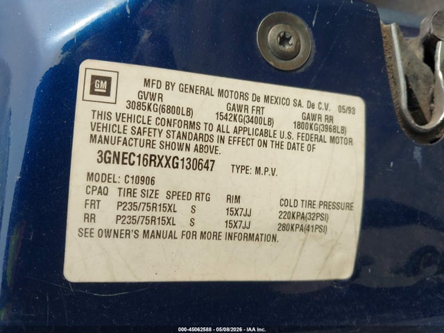 Aukcja sprzedaży 1999 Chevrolet Suburban 1500 Lt, vin: 3GNEC16RXXG130647, numer aukcji: 45062588