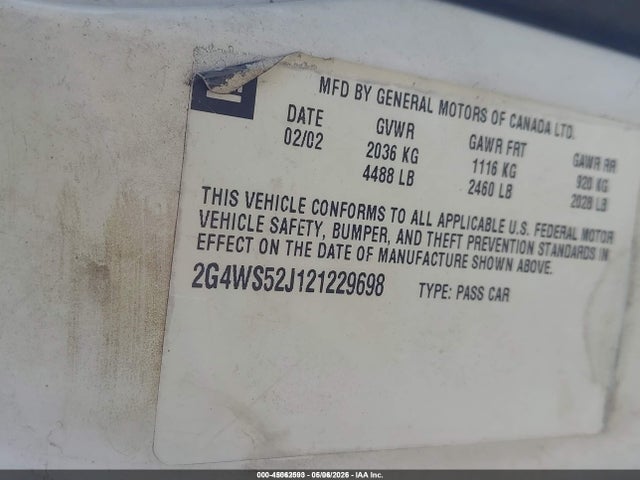 Aukcja sprzedaży 2002 Buick Century Custom, vin: 2G4WS52J121229698, numer aukcji: 45062593