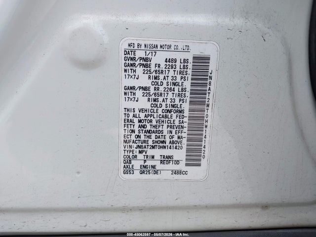 JN8AT2MT0HW141420 Nissan ROGUE SV