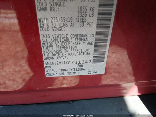 5N1AT2MT1KC731142 Nissan Rogue Sl